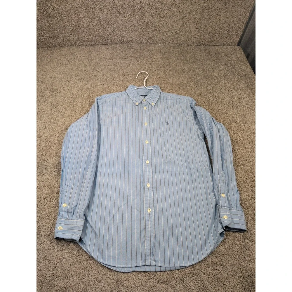 Ralph Lauren Kids Blue White‎ Striped Button Down Shirt Cotton Size L 14-16